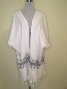 Peshtemal Poncho Style Cover Up with Tassel - Grey Stripe