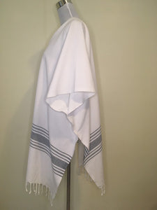 Peshtemal Poncho Style Cover Up with Tassel - Grey Stripe