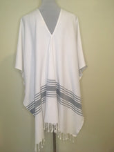 Load image into Gallery viewer, Peshtemal Poncho Style Cover Up with Tassel - Grey Stripe
