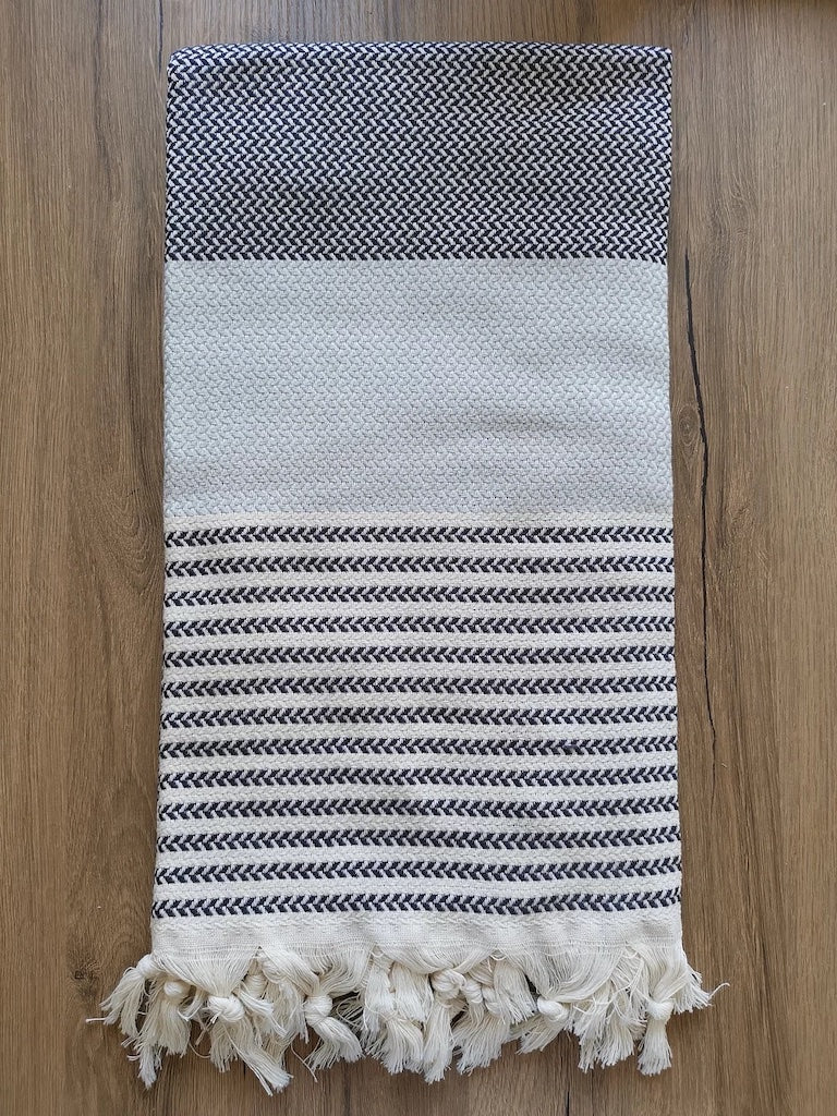 Soft Peshtemal - Turkish Bath/Beach Towel – Straw Dark Grey-Light Gray