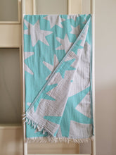 Load image into Gallery viewer, Soft Peshtemal - Turkish Bath/Beach Towel – Double Layer Aztec Star Sky Blue