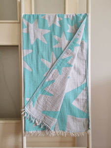 Soft Peshtemal - Turkish Bath/Beach Towel – Double Layer Aztec Star Sky Blue