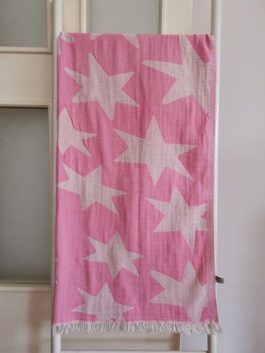 Soft Peshtemal - Turkish Bath/Beach Towel – Double Layer Aztec Star Pink