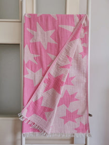 Soft Peshtemal - Turkish Bath/Beach Towel – Double Layer Aztec Star Pink