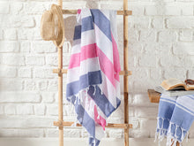 Load image into Gallery viewer, Super Soft Peshtemal - Turkish Bath/Beach Towel – Sea Effect Pink Blue