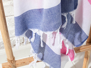 Super Soft Peshtemal - Turkish Bath/Beach Towel – Sea Effect Pink Blue