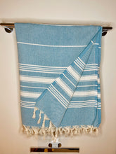 Load image into Gallery viewer, Soft Peshtemal - Turkish Bath/Beach Towel – Herringbone Blue