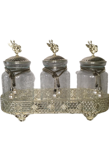 Three Glass Spice Jar Set - Flower Top Silver