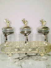 Load image into Gallery viewer, Three Glass Spice Jar Set - Flower Top Silver