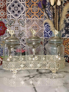 Three Glass Spice Jar Set - Flower Top Silver