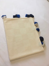 Load image into Gallery viewer, Turkish Blanket/ Sofa Throw/ Bed Cover - Cream Checked Pattern with Blue Tassels