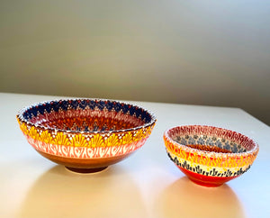 Turkish Hand Painted Ceramic Bowl Set: 1 big & 1 small - Set 4