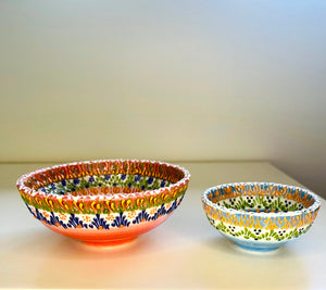 Turkish Hand Painted Ceramic Bowl Set: 1 big & 1 small - Set 6