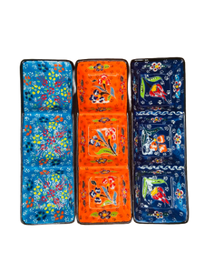 Turkish Ceramic 3-Section Rectangular Dish - Blue, Orange, Navy (3 pc. set)