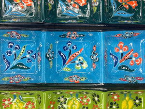 Turkish Ceramic 3-Section Rectangular Dish - Lime, Blue, Green (3 pc. set)