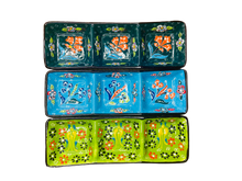 Load image into Gallery viewer, Turkish Ceramic 3-Section Rectangular Dish - Lime, Blue, Green (3 pc. set)