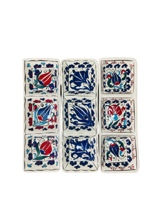 Turkish Ceramic 3-Section Rectangular Dish - Red & Blue Tulip Set (3 pc. set)