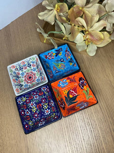 Turkish Hand-Painted Decorative or Dining Square Bowls (set of 4) - Set I