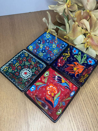 Turkish Hand-Painted Decorative or Dining Square Bowls (set of 4) - Set V