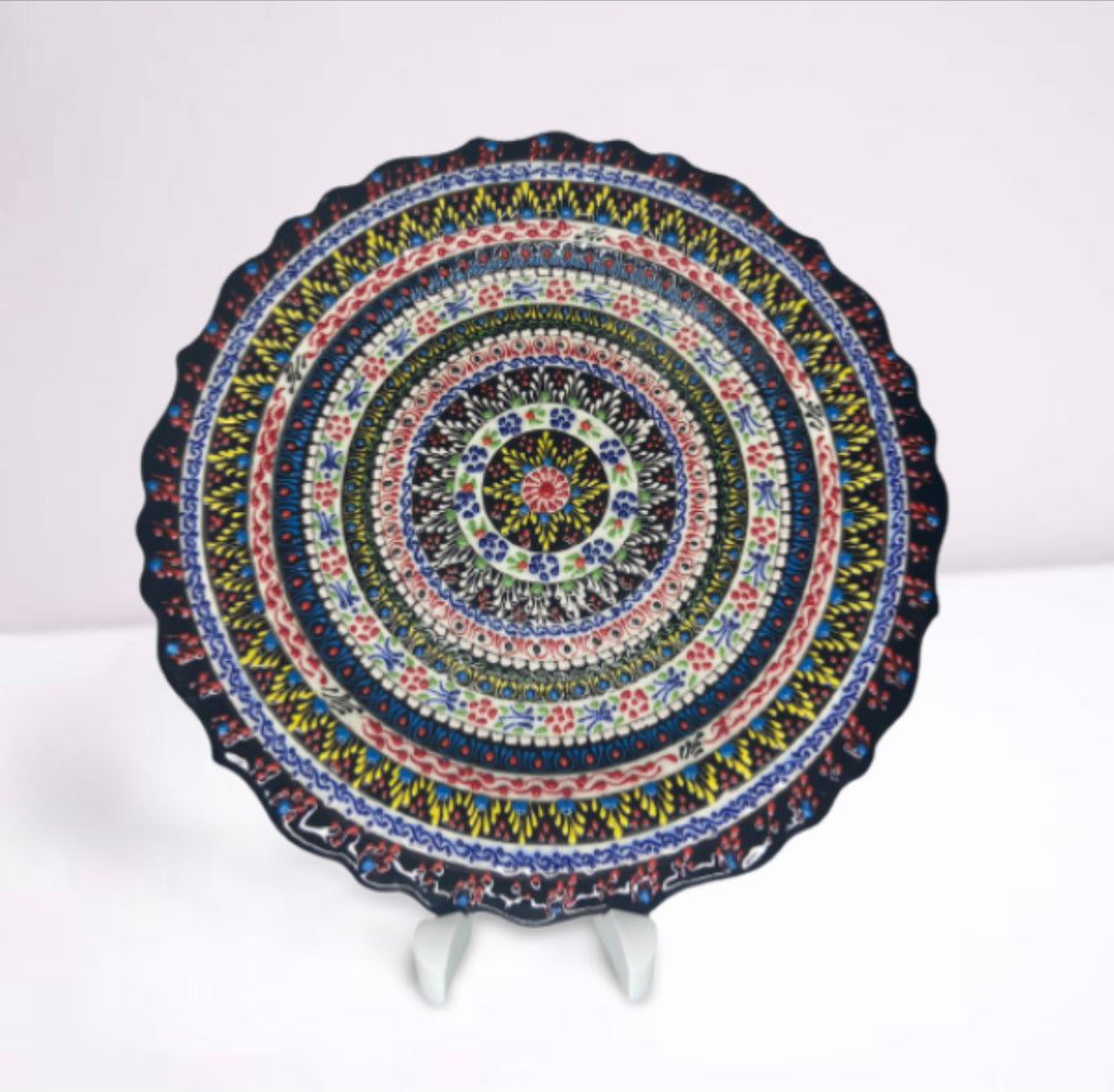 Turkish Hand Painted Ceramic Decorative Plate - Spiral D2