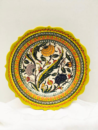 Turkish Hand Painted Ceramic Decorative Plate - Yellow Carnations