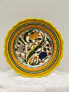 Turkish Hand Painted Ceramic Decorative Plate - Yellow Carnations