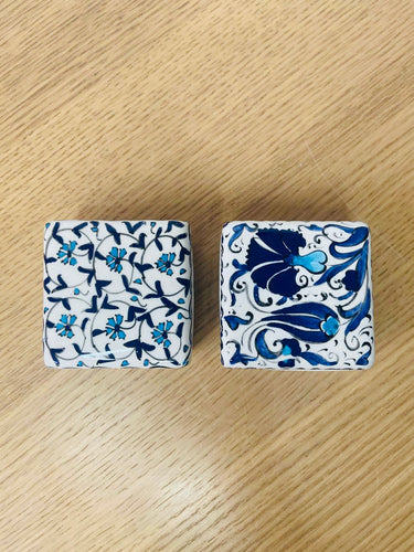 Turkish Ceramic Trinket/Jewelry Boxes - Blue Tulips