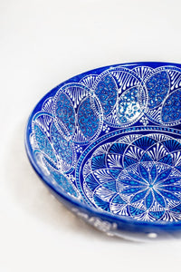 Turkish Hand-Painted Decorative Bowl or Serving Bowl- Blue Flower