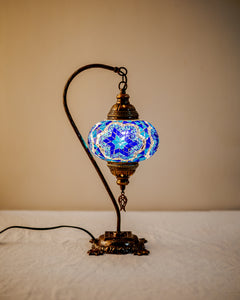 Copper Filigree Authentic Swan Neck Table Lamp Blue/Purple