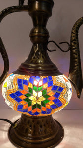 Turkish Mosaic Ewer (Pitcher) Table Lamp - Multicolor Starburst