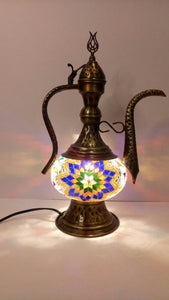Turkish Mosaic Ewer (Pitcher) Table Lamp - Multicolor Starburst