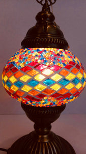 Filigree Mosaic Table Lamp - Green/ Yellow/ Red Weave