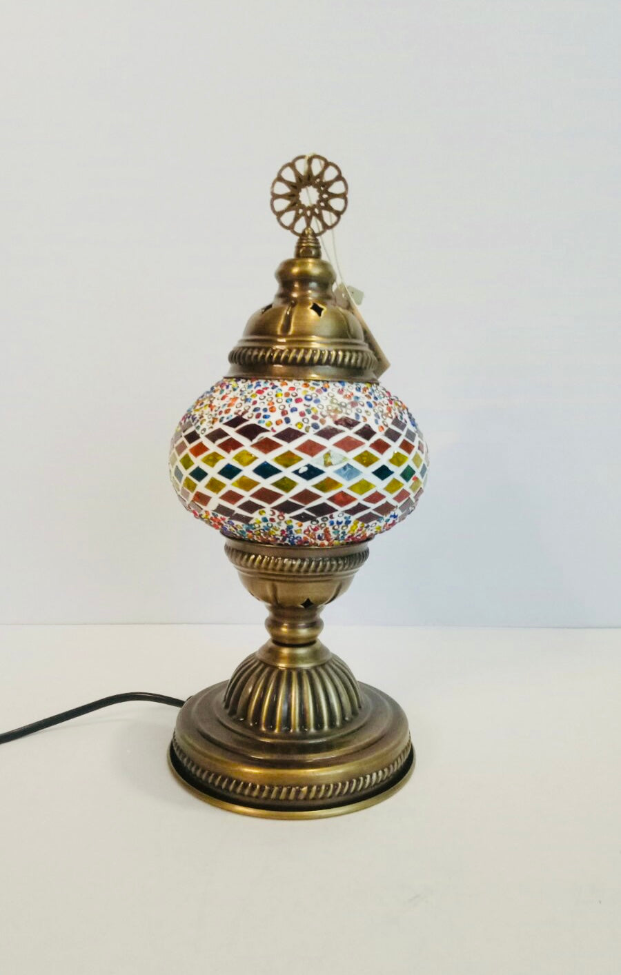 Filigree Mosaic Table Lamp - Green/ Yellow/ Red Weave