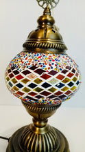 Load image into Gallery viewer, Filigree Mosaic Table Lamp - Green/ Yellow/ Red Weave