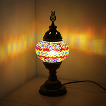 Load image into Gallery viewer, Filigree Mosaic Table Lamp - Green/ Yellow/ Red Weave