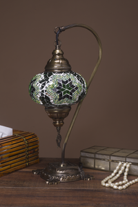 Copper Filigree Authentic Swan Neck Table Lamp - Yellow Green Star