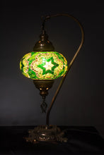 Load image into Gallery viewer, Copper Filigree Authentic Swan Neck Table Lamp - Yellow Green Star