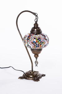 Copper Filigree Authentic Swan Neck Table Lamp - Multicolor Mosaic Star