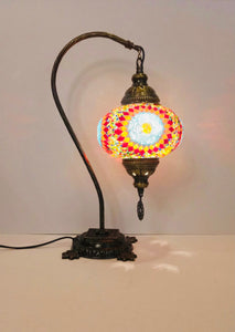 Copper Filigree Authentic Swan Neck Table Lamp - Multicolor Ball & Star