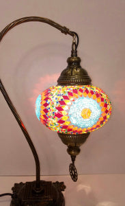 Copper Filigree Authentic Swan Neck Table Lamp - Multicolor Ball & Star