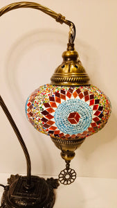 Copper Filigree Authentic Swan Neck Table Lamp - Multicolor Ball & Star
