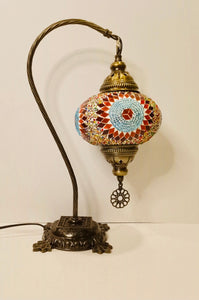 Copper Filigree Authentic Swan Neck Table Lamp - Multicolor Ball & Star