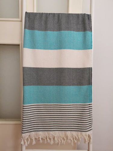 Super Soft Peshtemal - Turkish Bath/Beach Towel – Straw Turquoise-Black