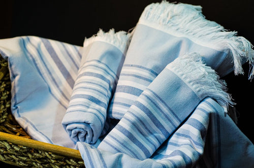 Soft Peshtemal - Turkish Bath Towel Set BLUE (1 big, 1 small)