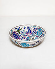 Load image into Gallery viewer, Turkish Hand-Painted Decorative Bowl or Serving Bowl- Blue Purple Tulips