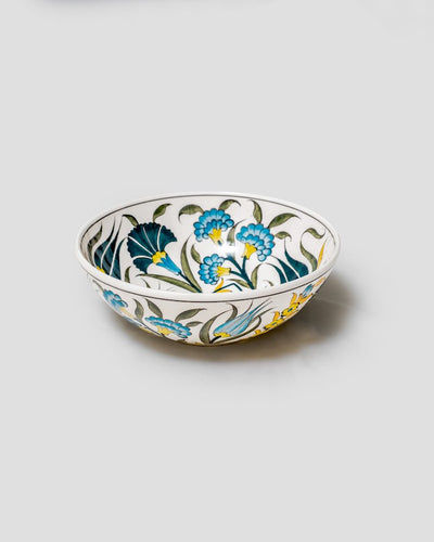 Turkish Hand-Painted Decorative Bowl or Serving Bowl - Blue Green Tulips