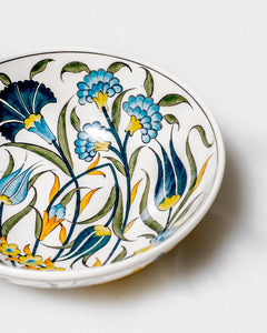 Turkish Hand-Painted Decorative Bowl or Serving Bowl - Blue Green Tulips