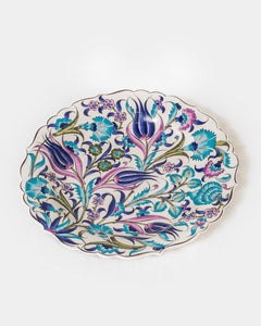 Turkish Hand-Painted Decorative Plate or Dining Plate - Blue Purple Tulips