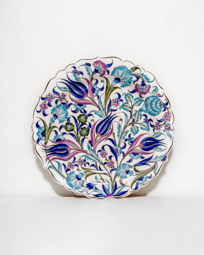 Turkish Hand-Painted Decorative Plate or Dining Plate - Blue Purple Tulips